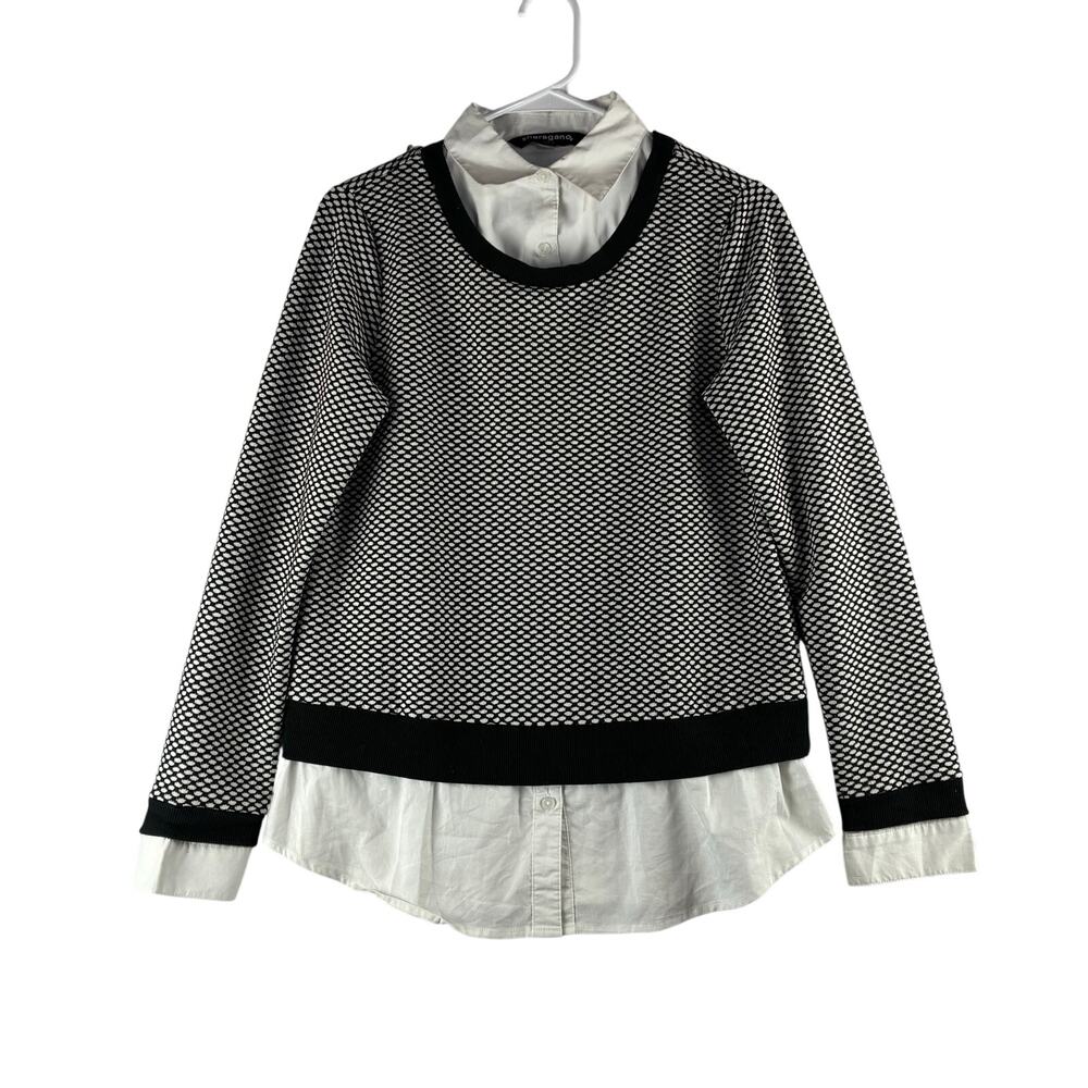 Sharagano Faux Layered Sweater Blouse Womens Measured Medium Academia Preppy